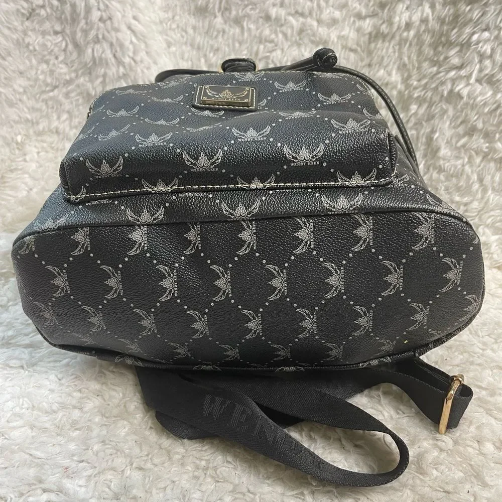 Wendy Keen Synthetic black and gray logo Backpack drawstring top closure.